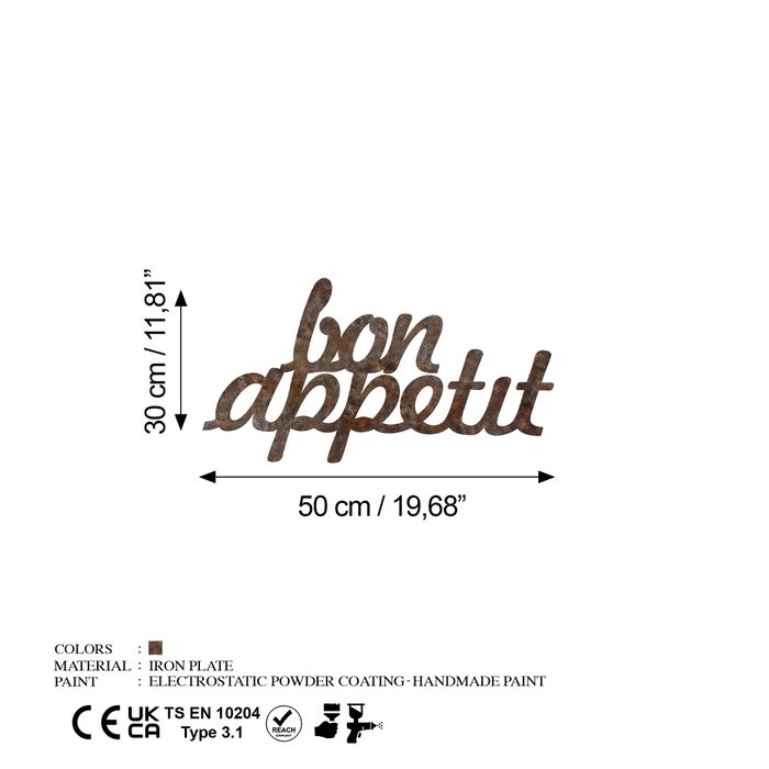 Wallity Rusty Bon Appetit Escultura de pared de metal